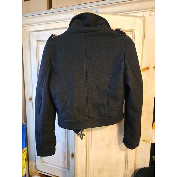 MinkPink Women’s Sz S Black Wool Blend Motorcycle Jacket Rose Gold Zipper Detail - Picture 5 of 8